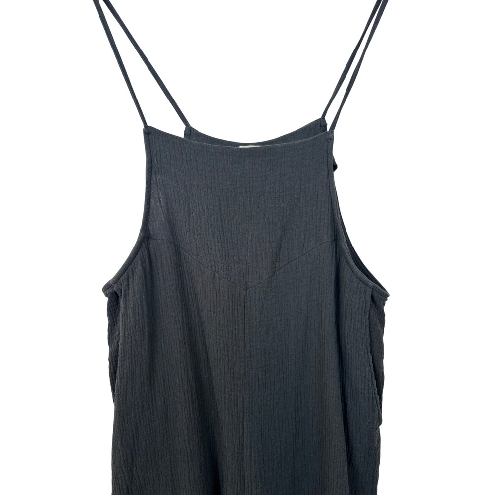 Easel Los Angeles Womens Medium Black Textured Wide Leg Jumpsuit Overalls Cotton - Picture 2 of 14